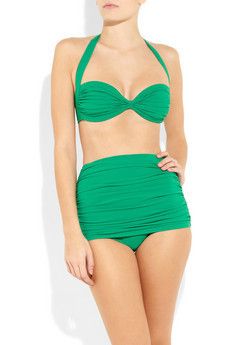 Norma Kamali Bill Halter Bikini Top High Waisted Ruched Bottoms L BNWT 