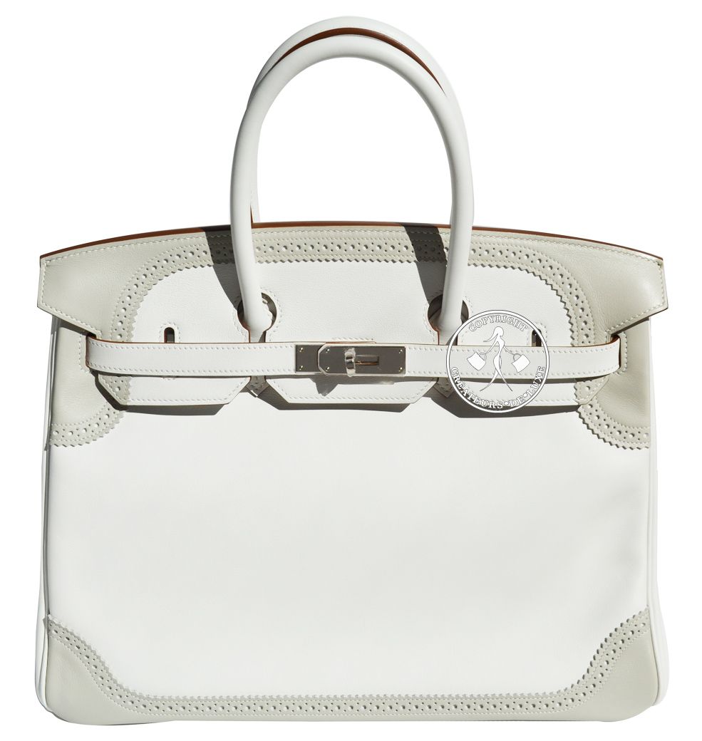 35 Hermes Ghillies Birkin Handbag Gris Perle White Swift Palladium 