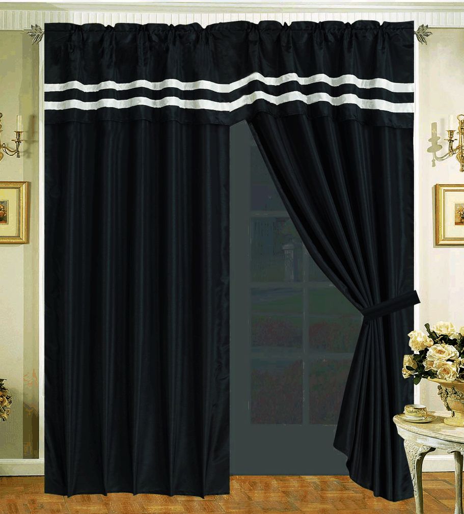 Black White Curtain Faux Slik Panel Backs Valance New P Itemid