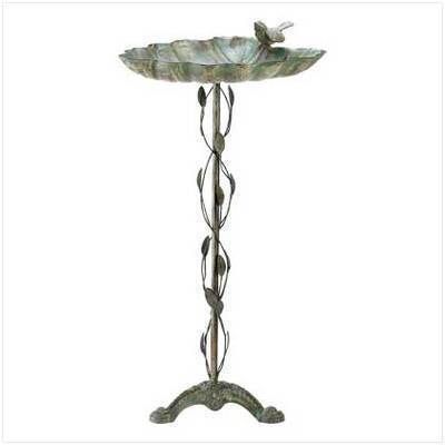 Birdbath Wrought Cast Iron Distressed Verdigris Leaf