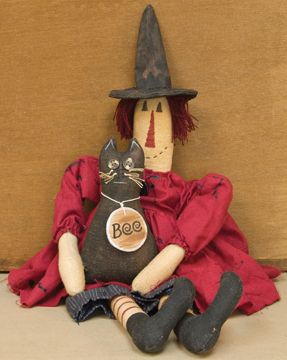 Boo Annie Witch Doll Primitive Halloween Cat Fall Seasonal Stuffed 