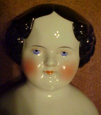 Vintage Large Blue Eye Black Hair China Doll Head Center Part 8