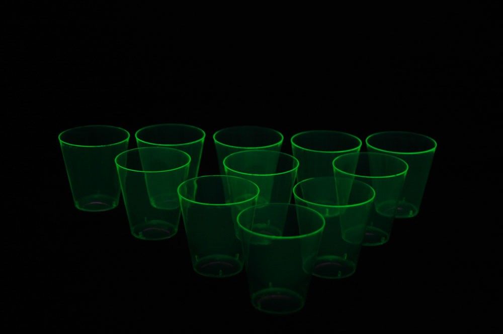 50 Count Neon Green Blacklight Reactive Plastic Shot Glasses