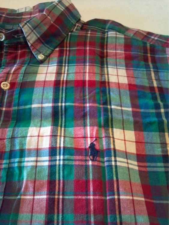 Polo Ralph Lauren SS Blake India Madras B D Shirt L Large Plaid Button 