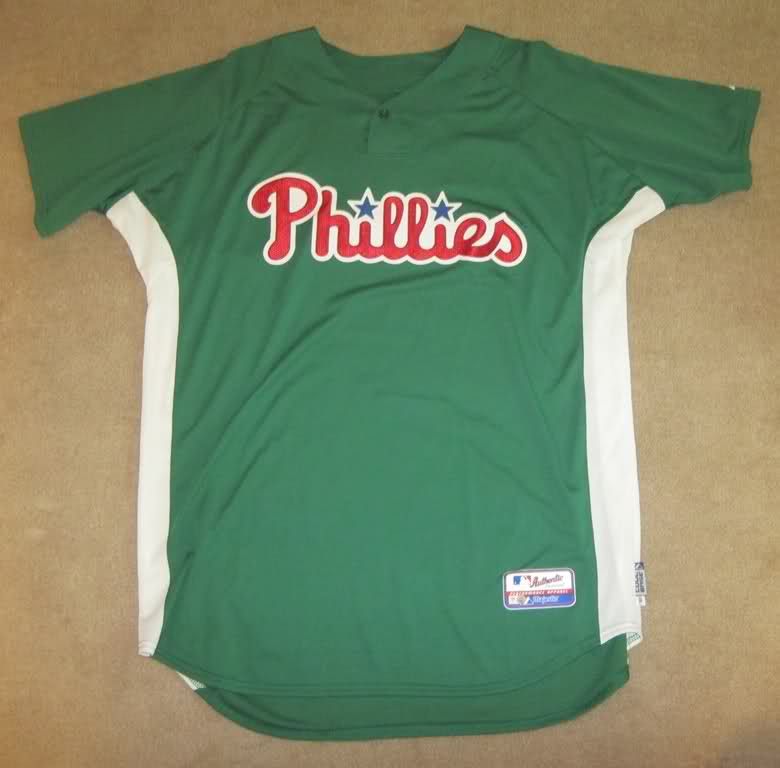 Joe Blanton Phillies St. Patricks Day Game Worn Used Jersey Green BP 