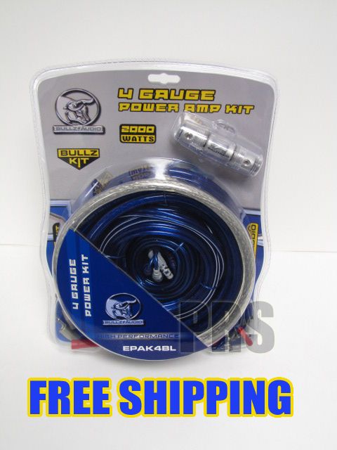 Bullz Car Audio Blue 4 Gauge Amp Amplifier Power Wiring Install Kit 