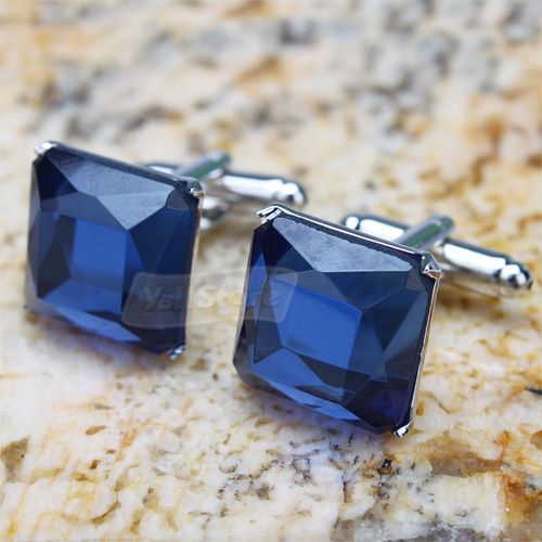   Blue Crystal Cufflinks Mens Gift Party Wedding Cuff Links