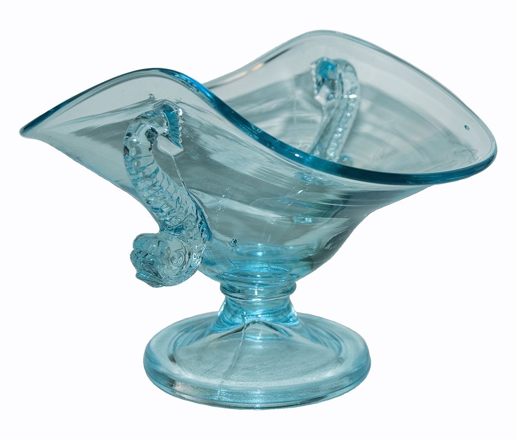 Fenton Aquamarine Dolphin Oval 1533 Compote Bon Bon