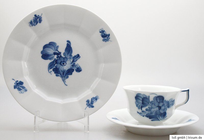 50 290) Royal Copenhagen Blaue Blume eckig, Kaffeegedeck, 3 tlg., 1 