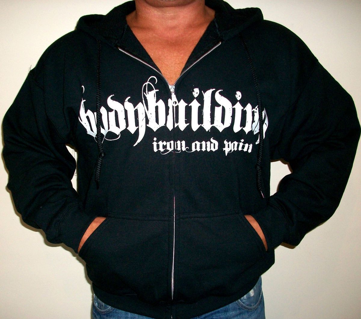 Black Bodybuilding Clothing Zip Hoodie Workout Top