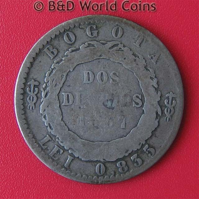 Colombia Estados Unidos 1867 2 Decimos Silver Bogota RR