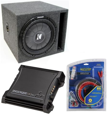 Kicker 12 CVT12 400W Subwoofer Vented Box w ZX400 1 Amplifier 8ga Amp 