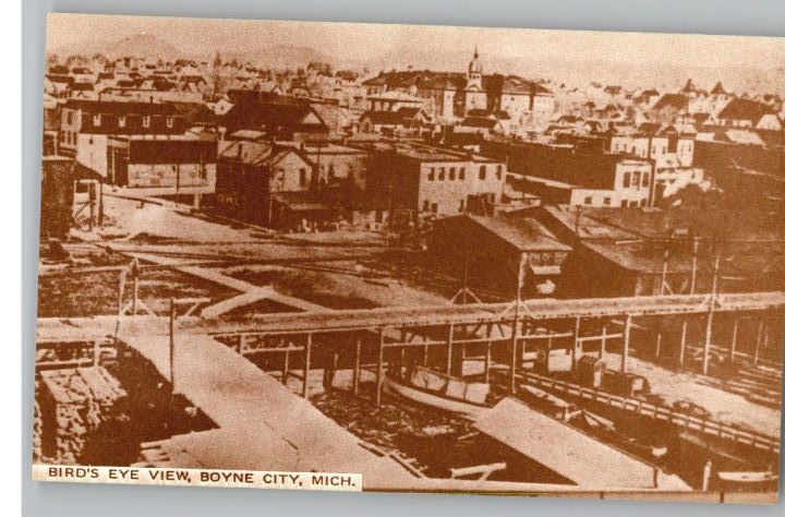 Postcard 1800s Birds Eye View Boyne City Michigan MI