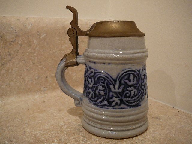 S42 Whites of Utica Stoneware Miniature Stein w Medallion