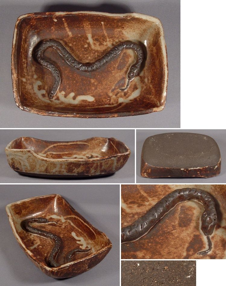 Slab Built Studio Art Pottery Bowl Applied Snake Inside California 