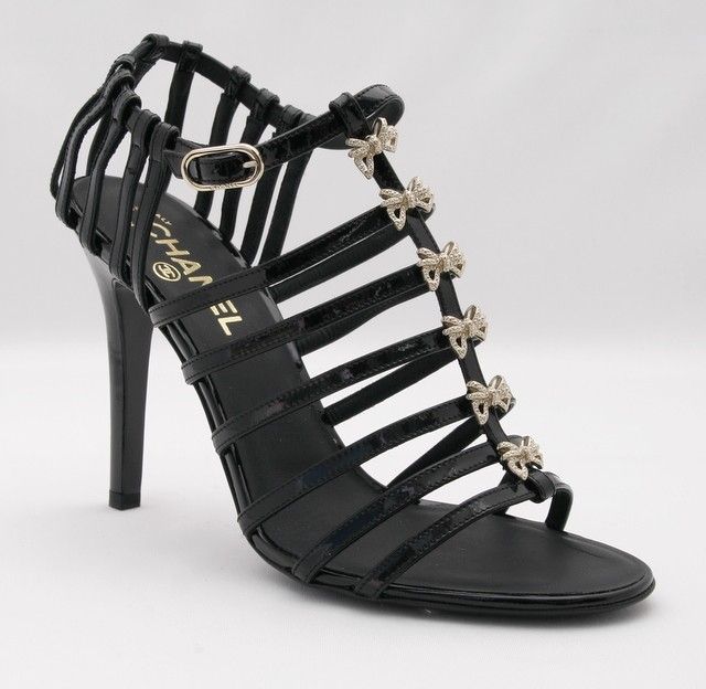 Chanel Black Bow Cage Sandal High Heel Shoe 9 39 New