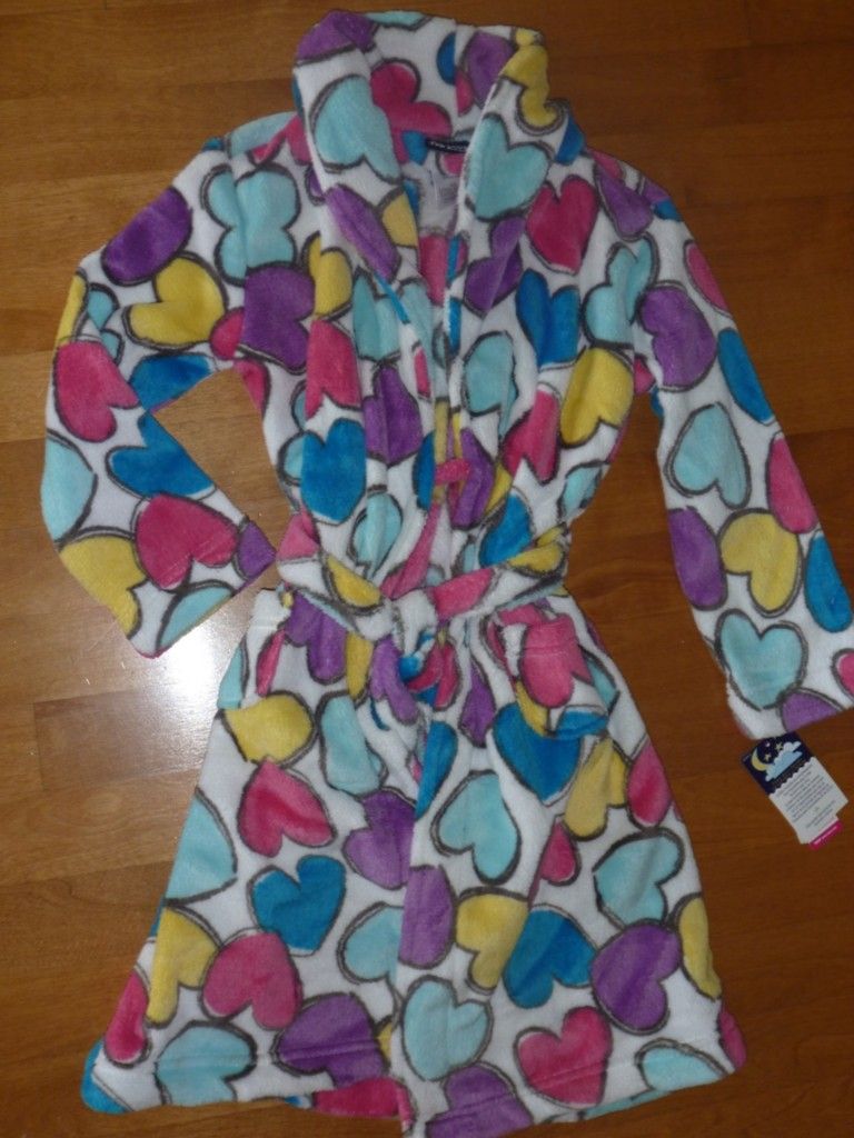 Girls Joe Boxer Plush Bathrobe Robe Size 4 5 6 6X 7 8 Multi Hearts 