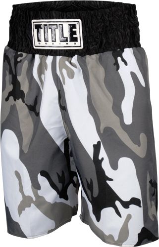 Boxing Trunks Shorts Title New Satin Gray Camo Stock