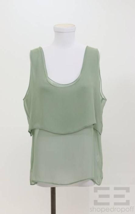 Bren Moss Green Silk Sheer Sleeveless Top Size Large New