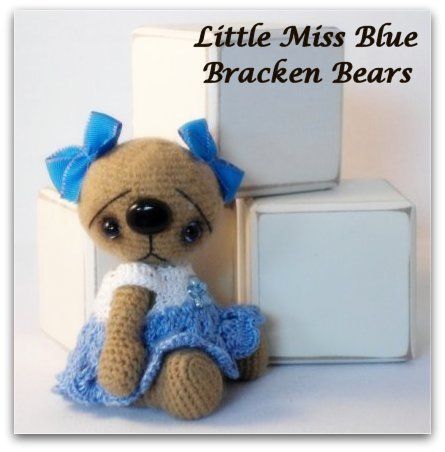 Little Miss Blue Miniature Crochet Bear by Bracken Bears
