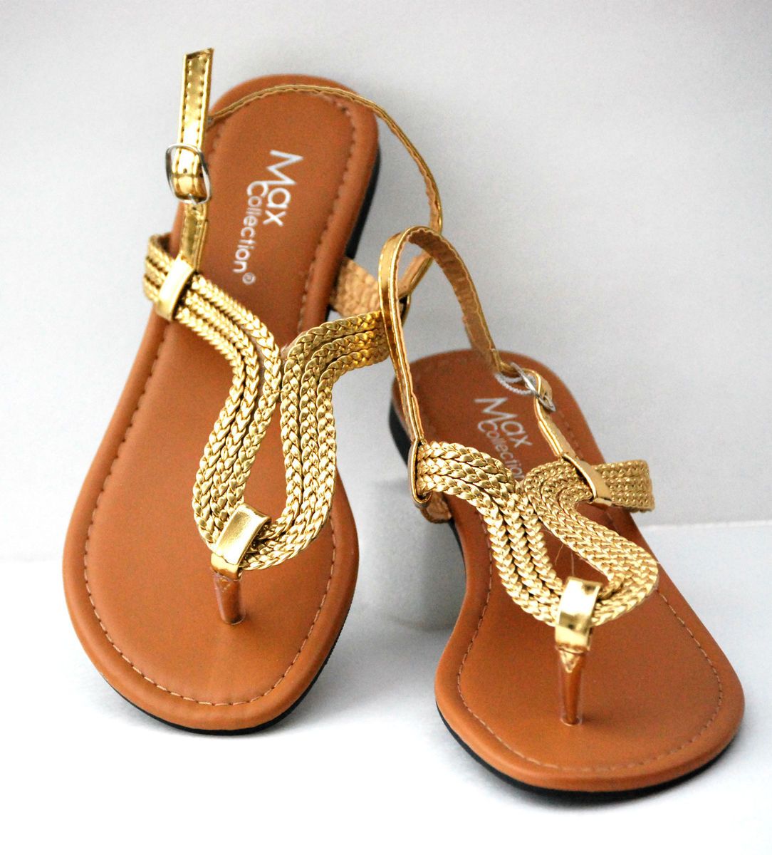 Women New Gladiator Roman T Strap Strappy Fux Leather Braid Flat 