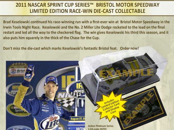 Brad Keselowski 2011 Miller Bristol Win 1 24 Diecast