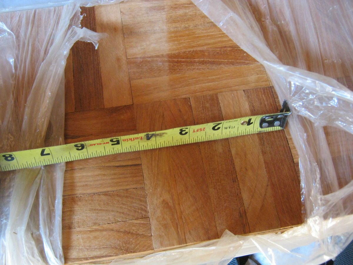 LOOK TEAK PARQUET PAPER BACKED SOLID TEAK 5 FINGER 4 5 X 4 5 RARE 