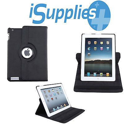 iPad 2, 3 4 Black Premium Leather Smart Cover Case Stand Rotating 360