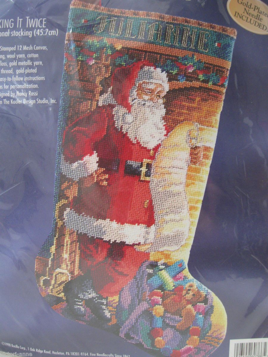 Bucilla Needlepoint Stocking Kit Checking It Twice Christmas 60766 New 