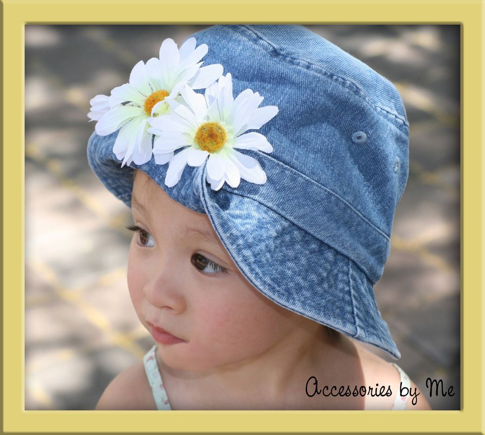 Baby Girls Sun Hat Denim Bucket Daisy Flowers 6M 3 Yr
