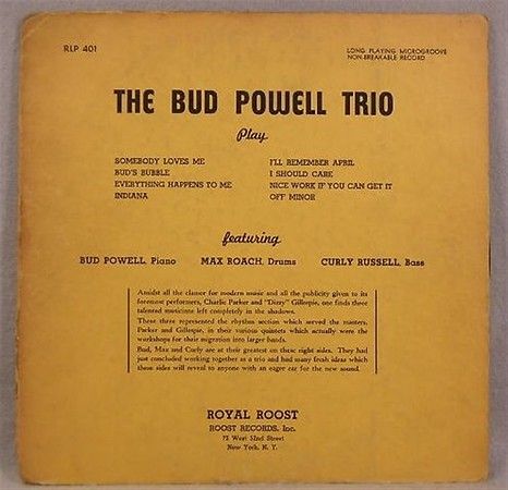 The Bud Powell Trio Orig Royal Roost RLP 401 10” Orig 1950 Release 