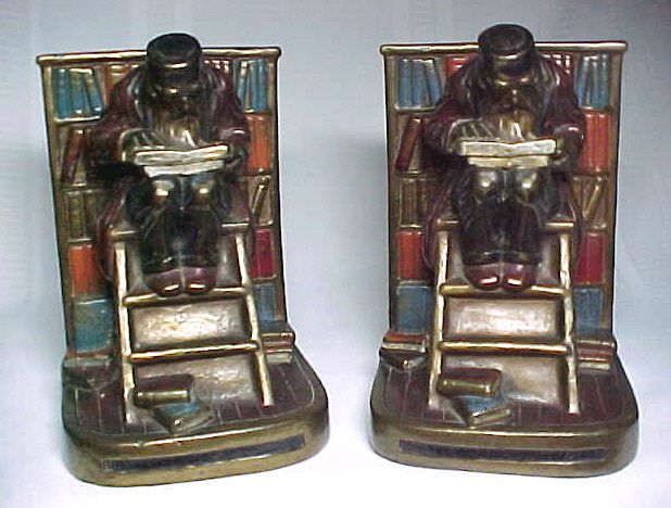 Armor Bronze Bookends Vintage Scholar Reading Excellent