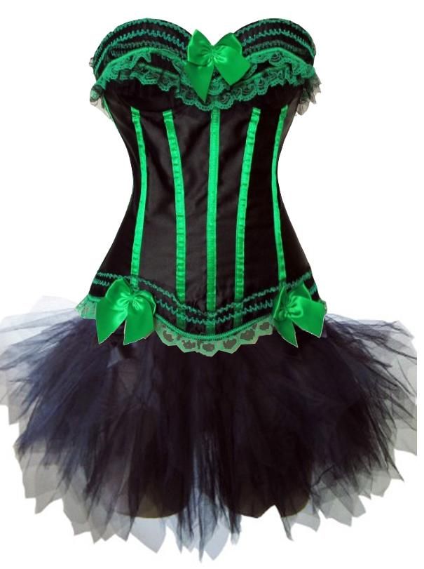 Burlesque Costume Blue Green Purple Red White Strip Corset Black 