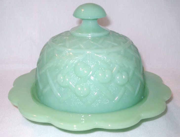 Jadeite Jadite Color Glass Cherry Lattice Butter Dish