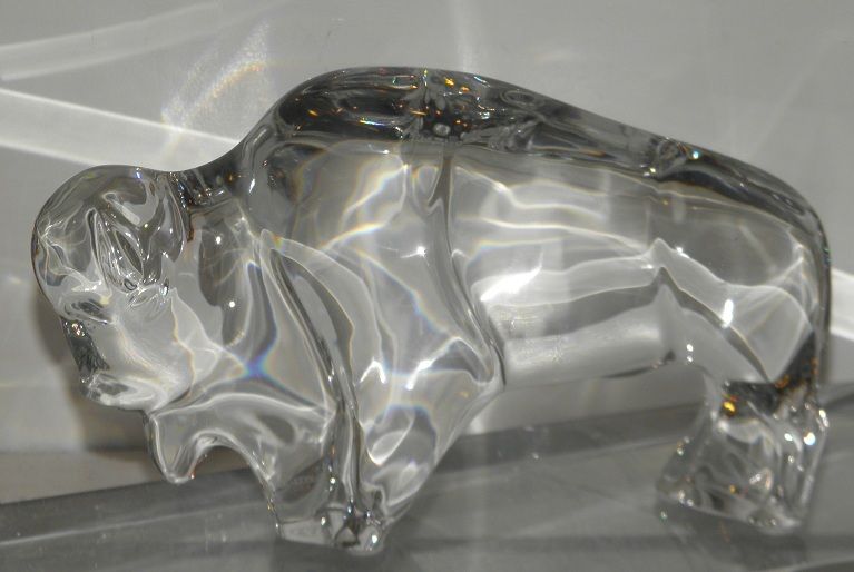 Unusual Large Signed Baccarat French Crystal Buffalo Sculpture