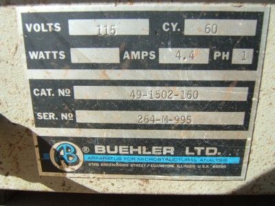 buehler 49 1502 160 abrasive polisher grinder