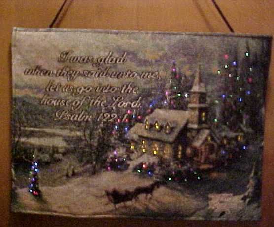 Thomas Kinkade Bannerette Lighted Tapestry Sunday Evening Sleigh Ride 