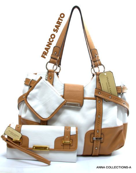 NWT Franco Sarto Burney White Saddle Satchel Purse with Wallet 