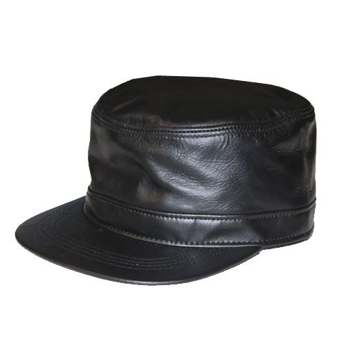 Plain Solid Color Leather Fitted Mens Military Cadet Cap