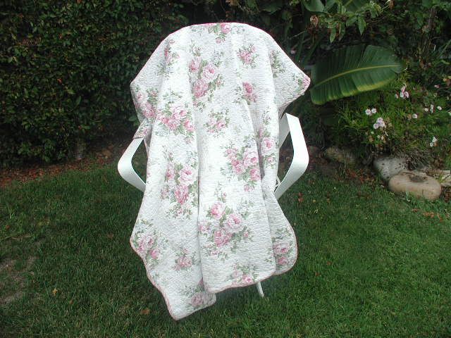 Pink Cabbage Rose Chic Roses on White So Shabby Cottage Throw