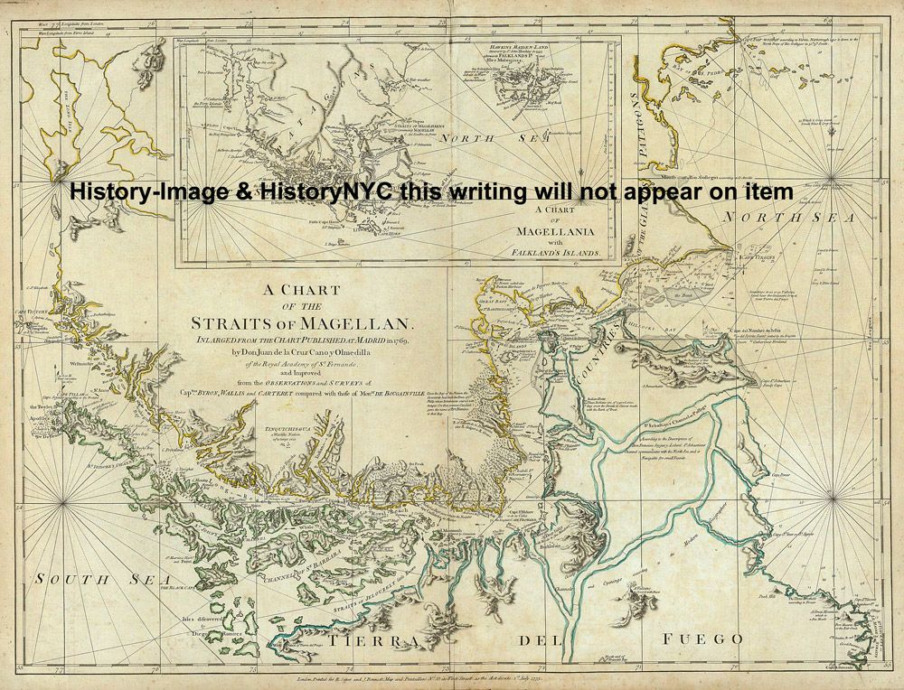 1776 NAUTICAL CHART STRAITS MAGELLAN ARGENTINA & CHILE