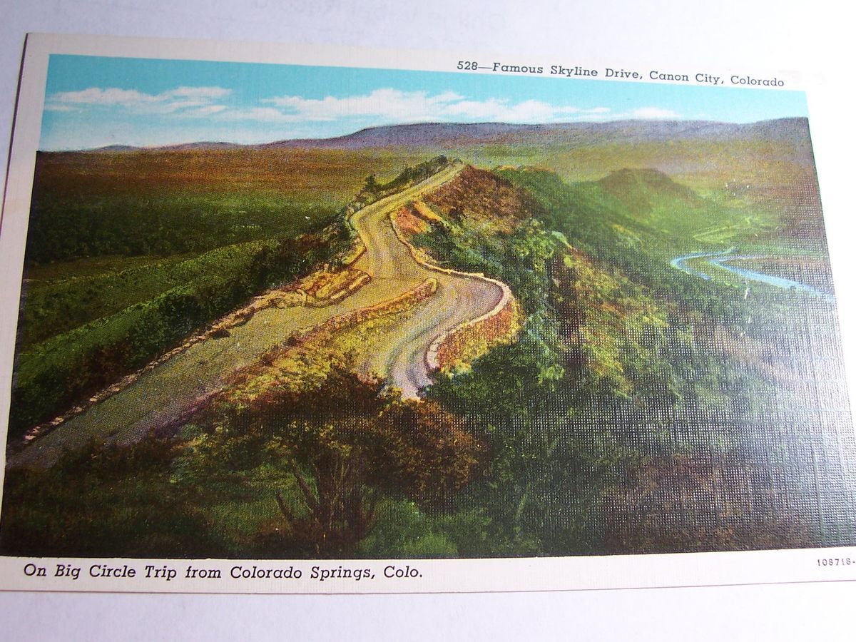   Mid Century Fabric Postcard Famous Skyline Drive, Canon City, Colorado