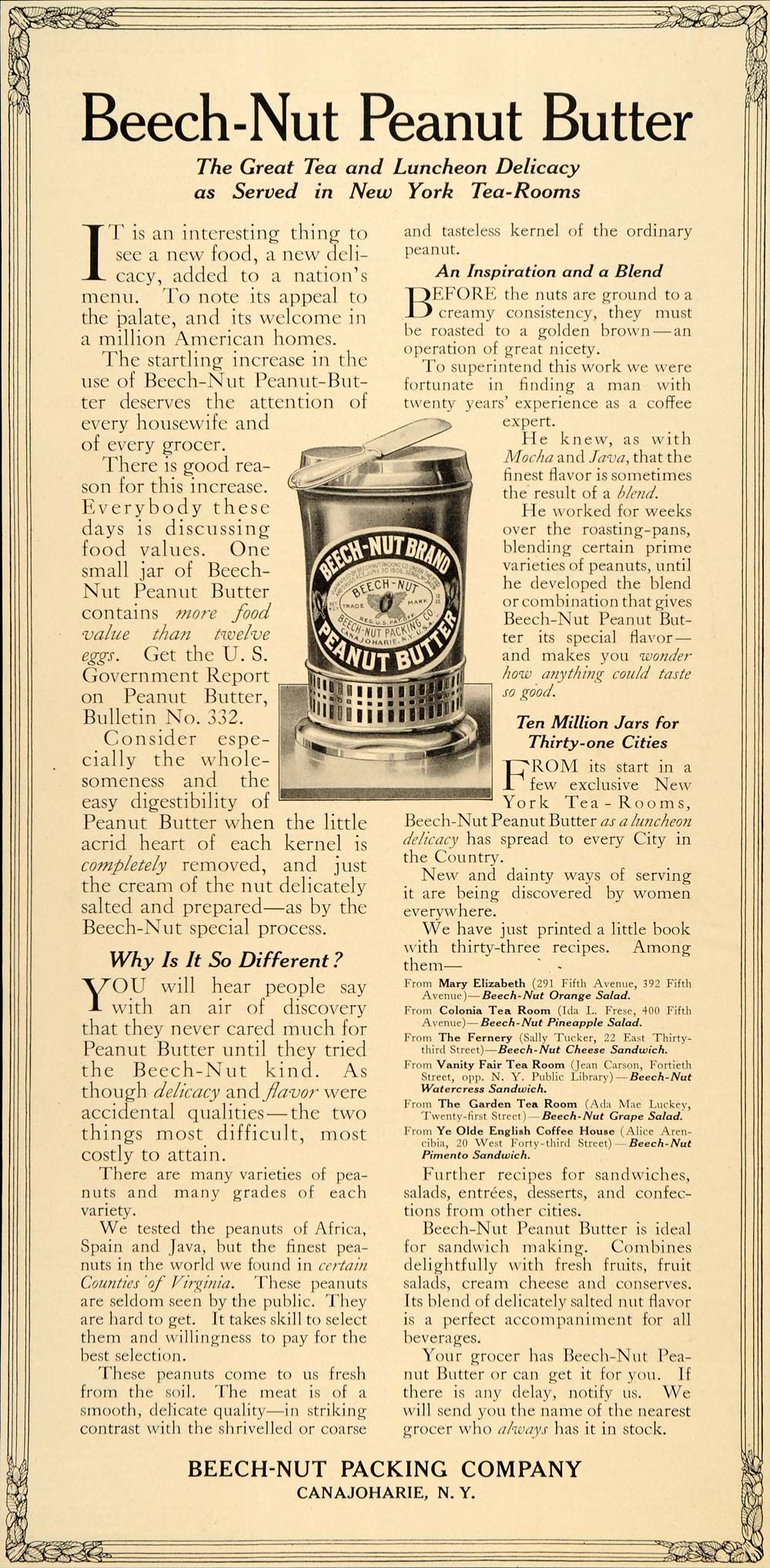 1914 Ad Beech Nut Peanut Butter Canajoharie NY Ada Mae   ORIGINAL 