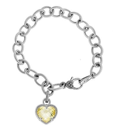 New Judith Ripka Fontaine Link Canary Yellow Bracelet Single Heart 