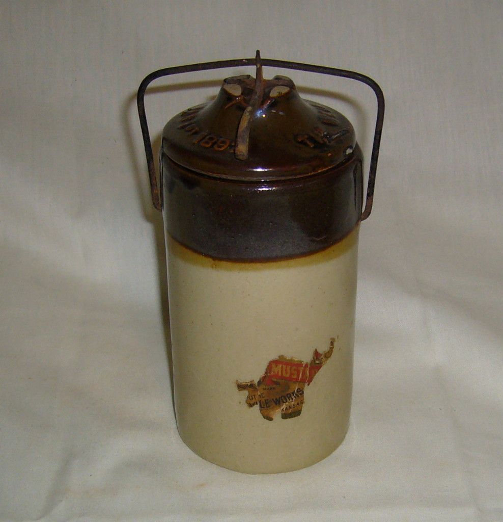   Slip 1892 Patent Partial Mustard Label Stoneware Canning Jar