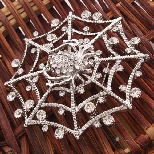 New Unique Crystal Rhinestone Spider Web Shape Brooch