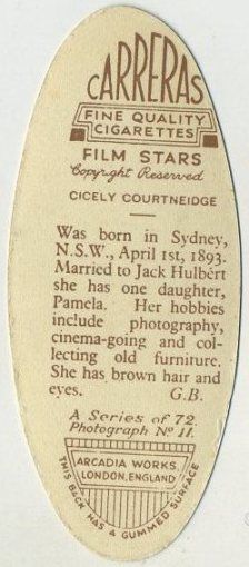 Cicely Courtneidge Vintage 1934 Carreras Film Stars Oval Tobacco Card 