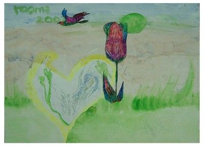 Flower & Bird painting known artist oil pastel on paper beautifully 