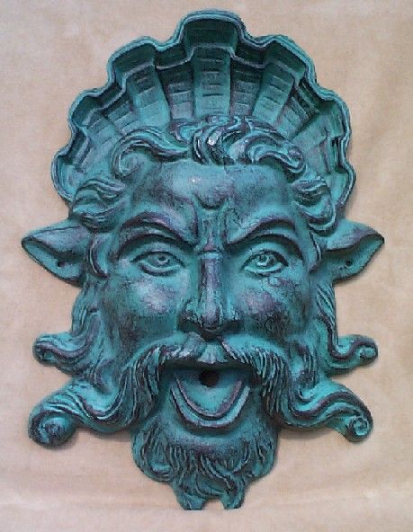 Neptune Wall Fountain Plaque Spitter Verdi Cast Iron