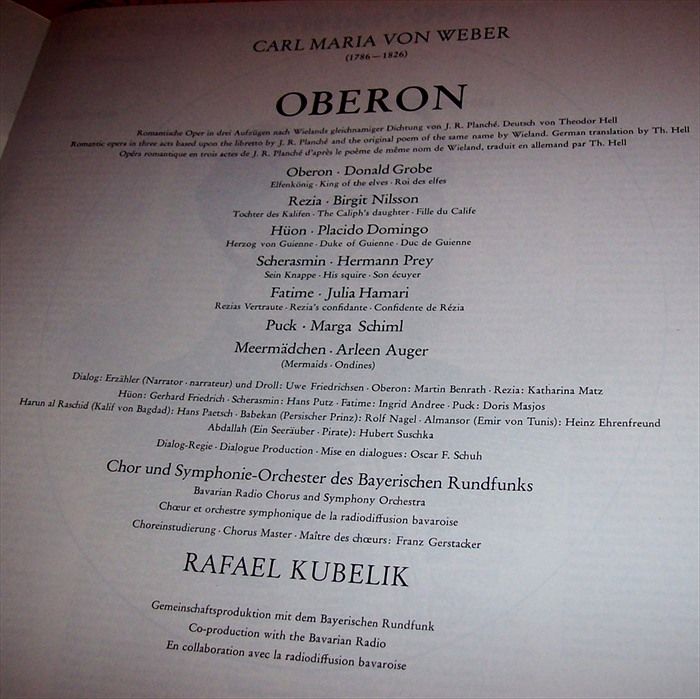 Webers Oberon 1971 Kubelik Grobe Nilsson DG Germany 3LP Early Box Set 